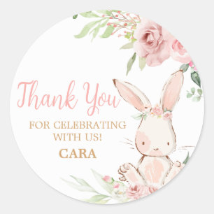 Pink Floral Some Bunny Birthday Party Classic Round Sticker