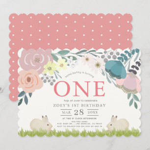 Pink Floral Some Bunny Girl 1st Birthday Invitation