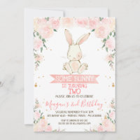 Pink Floral Some Bunny Girls Birthday Invitation