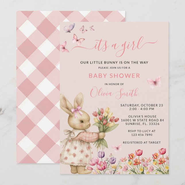 Pink Floral Some Bunny Is On The Way Baby Shower Invitation (Front/Back)