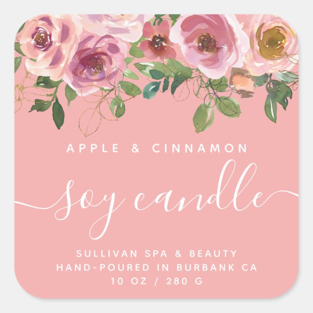 Pink Floral Soy Candle Label (Front)