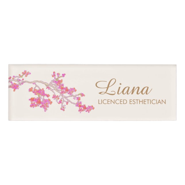 Pink Floral Spa Salon Beauty Name Tag (Front)
