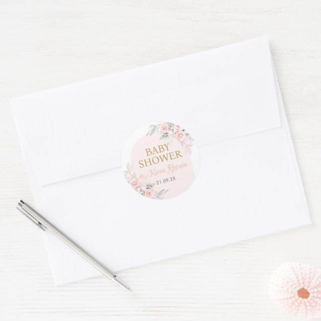 Pink Floral Spanish Baby Shower Girl Classic Round Sticker (Envelope)