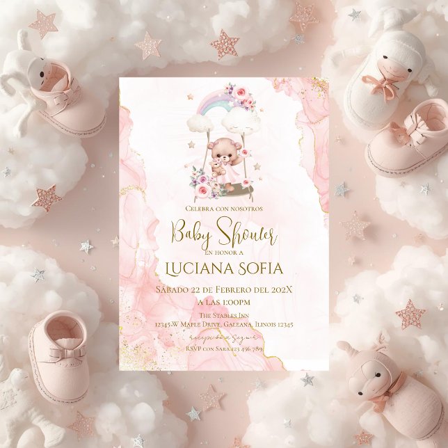 Pink floral Spanish Baby Shower Girl invitation (Creator Uploaded)