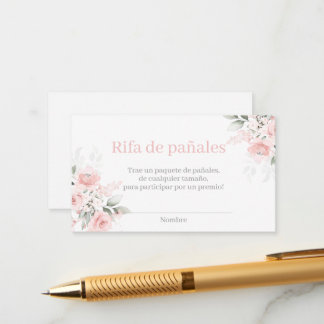 Pink Floral Spanish Diaper Raffle Baby Shower Girl Enclosure Card