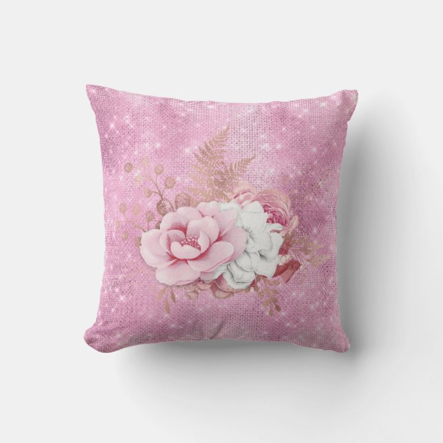 pink floral sparkle pillow (Front)