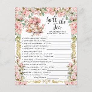 Pink Floral Spill the Tea Bridal Shower Game