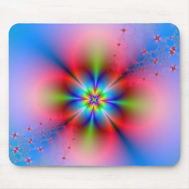 Pink Floral Spray on Blue Mousepad (Front)