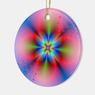 Pink Floral Spray on Blue Ornament