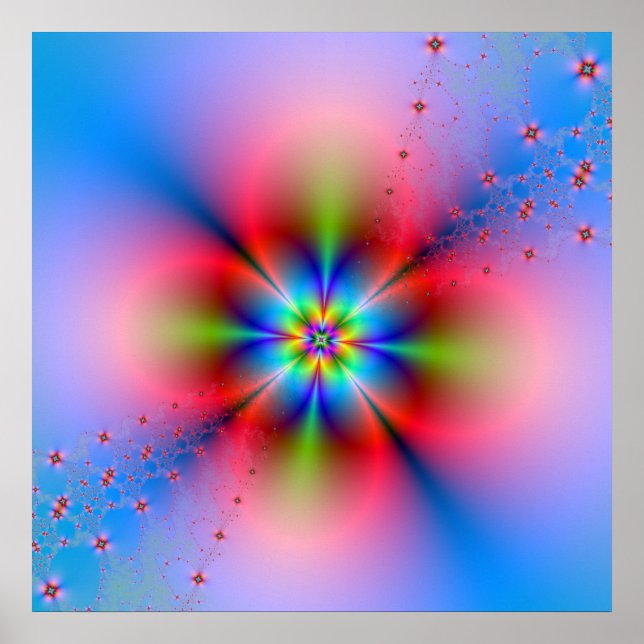 Pink Floral Spray on Blue Poster (Front)