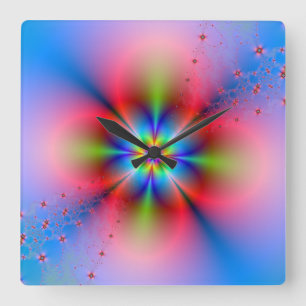 Pink Floral Spray on Blue Wall Clock