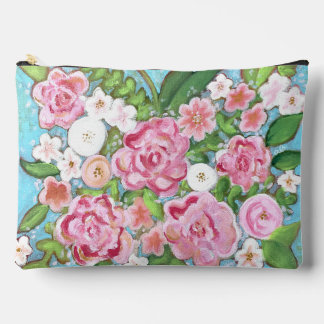 Pink Floral Spring Blooms Accessory Bag - Large