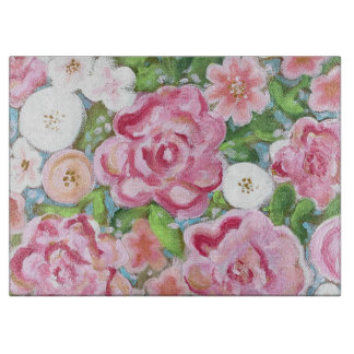 Pink Floral Spring Blooms Kitchen Cutting Board