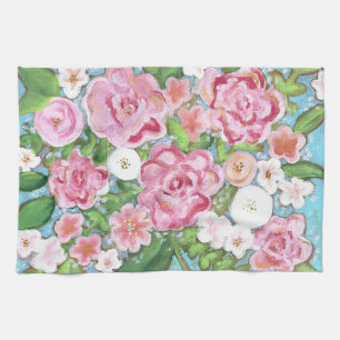 Pink Floral Spring Blooms Kitchen Towel