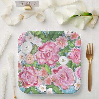 Pink Floral Spring Blooms Paper Plate