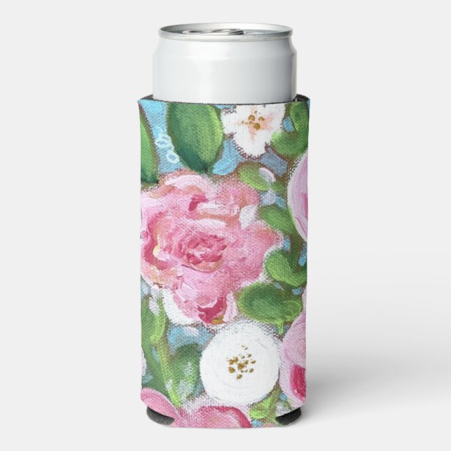 Pink Floral Spring Blooms Seltzer Can Cooler (Seltzer Back)