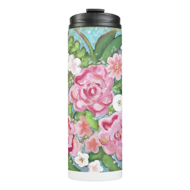 Pink Floral Spring Blooms Thermal Tumbler (Front)