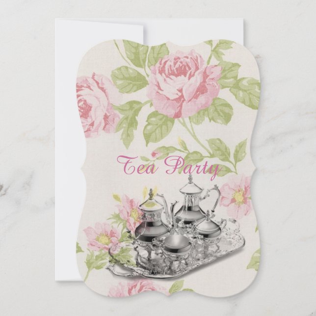 pink floral spring bridal shower tea party invitation (Front)
