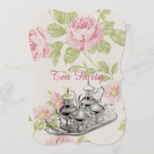 pink floral spring bridal shower tea party invitation