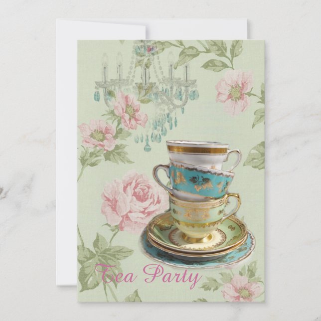 pink floral spring bridal shower tea party invitation (Front)