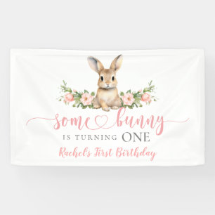 Pink Floral Spring Rabbit Some Bunny 1st Birthday Banner