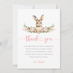Pink Floral Spring Rabbit Some Bunny 1st Birthday Thank You Card