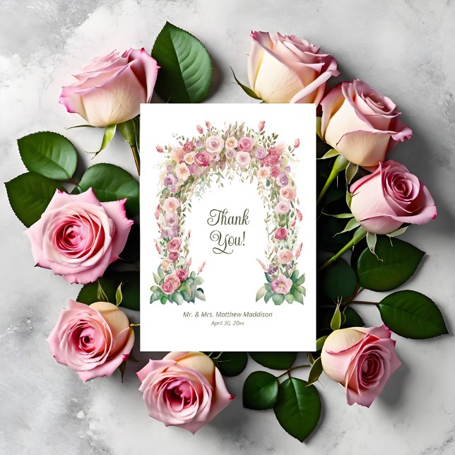Pink Floral Spring Wedding Arch Thank You Card (Creator Uploaded)