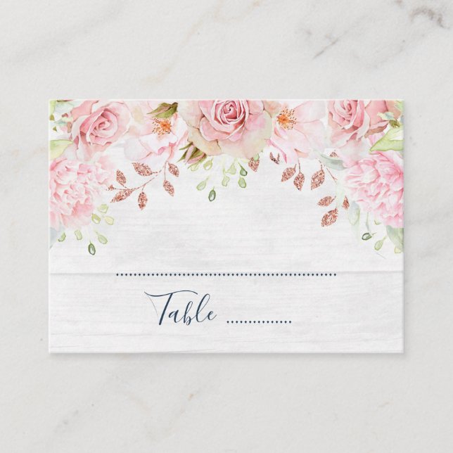 Pink Floral Spring Wedding Place Setting Cards (Front)