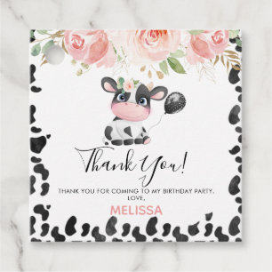  Pink Floral Square Cow Print Birthday Thank You Favour Tags