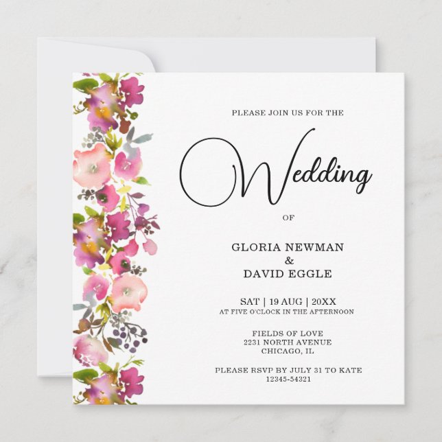 Pink Floral Square Wedding Invitation (Front)