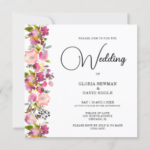Pink Floral Square Wedding Invitation
