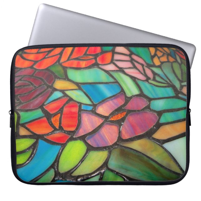 Pink Floral Stained Glass Laptop Sleeve (Front)