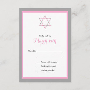 Pink Floral Star Bat Mitzvah RSVP CARD