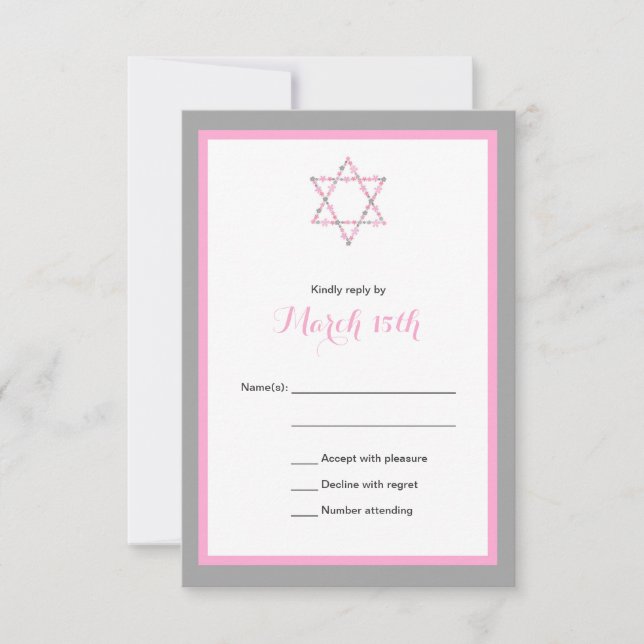 Pink Floral Star Bat Mitzvah RSVP CARD (Front)