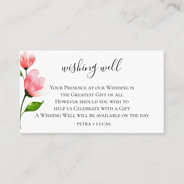 Pink Floral Stem Wedding Wishing Well Enclosure Card (Front)