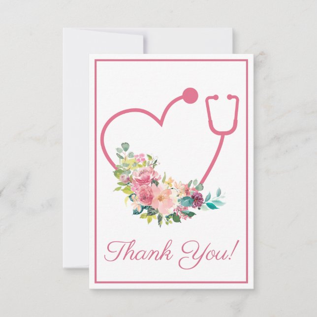 Pink Floral Stethoscope Heart Nurse Thank You (Front)
