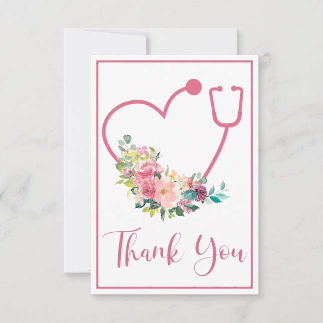 Pink Floral Stethoscope Heart Thank You (Front)