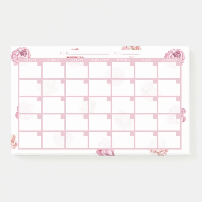 Pink Floral Sticky Note Calendar (Front)