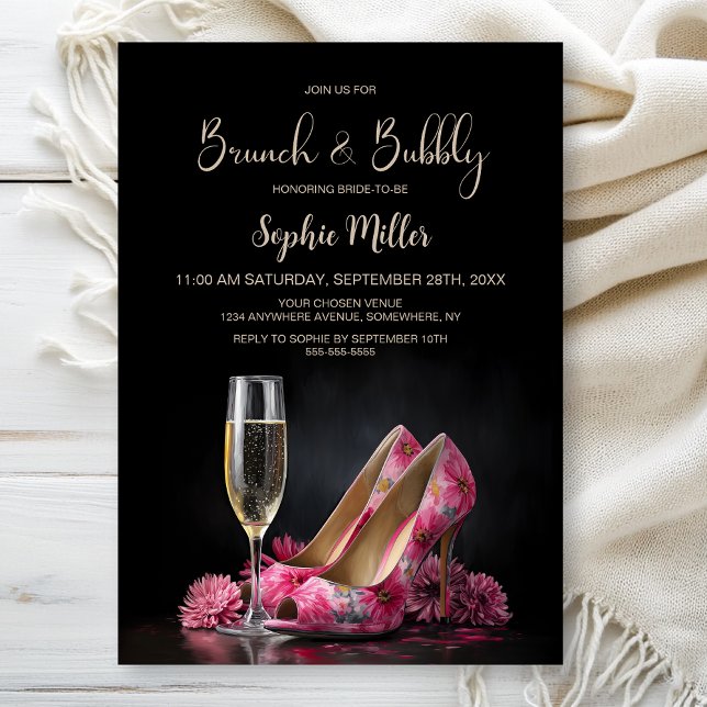 Pink Floral Stiletto Shoes Brunch and Bubbly Invitation (Creator Uploaded)