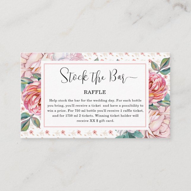 Pink Floral Stock the bar Bridal Shower  Enclosure Card (Front)