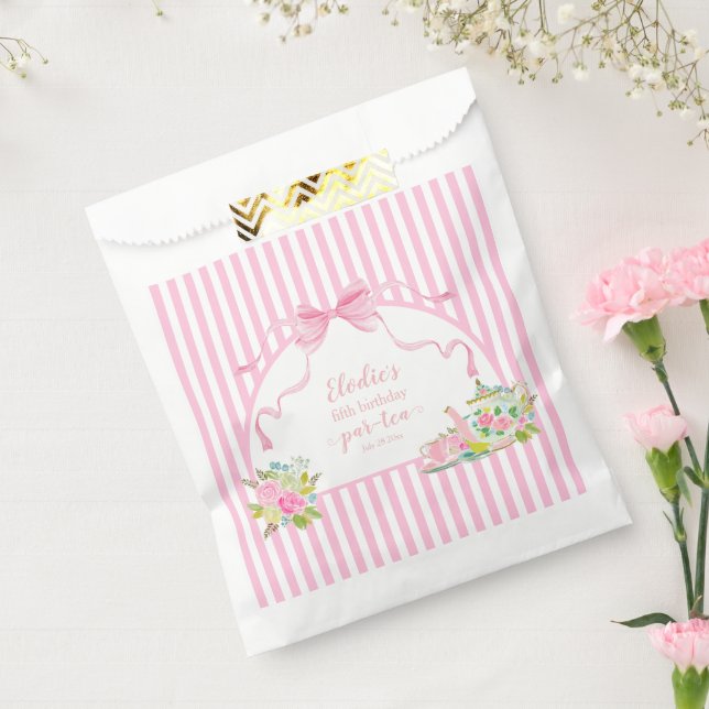 Pink Floral Stripe Let's Par-tea Birthday Favour Bags (Sealed)