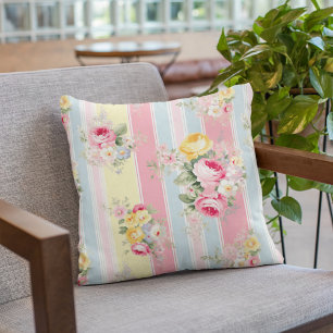 Pink Floral Striped Cushion