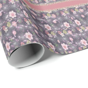 Pink Floral & Striped Faux Print Wrapping Paper