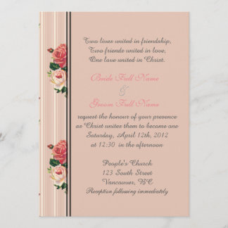 Pink floral stripes Christian, religious Invitation