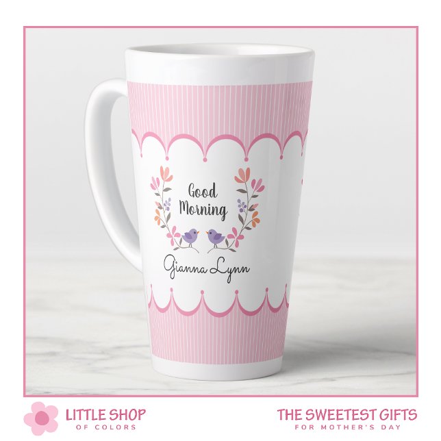 Pink Floral Stripes Personalised Mother's Day Latte Mug (Creator Uploaded)