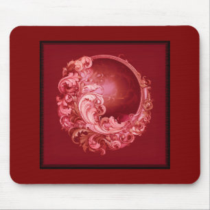 Pink Floral Style Fractal On A Dark Red Background Mouse Mat