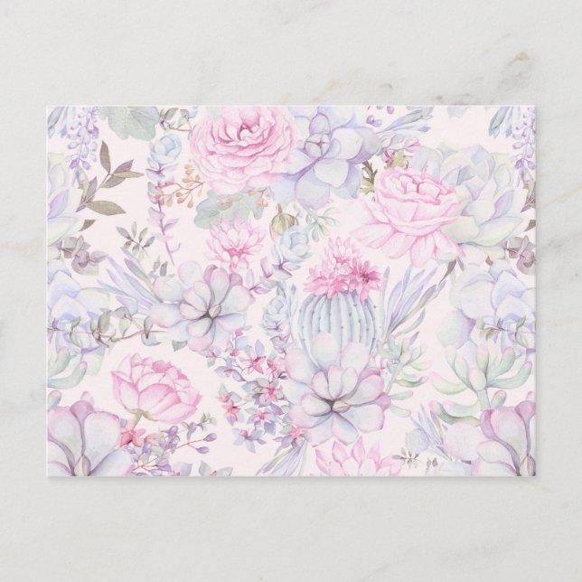 Pink Floral Succulent Illustration Summer Pattern Postcard (Front)