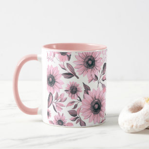 Pink Floral Sunflower  Mug
