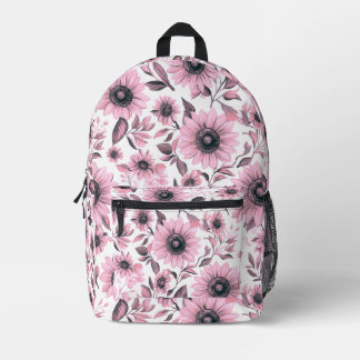 Pink Floral Sunflowers Printed Backpack
