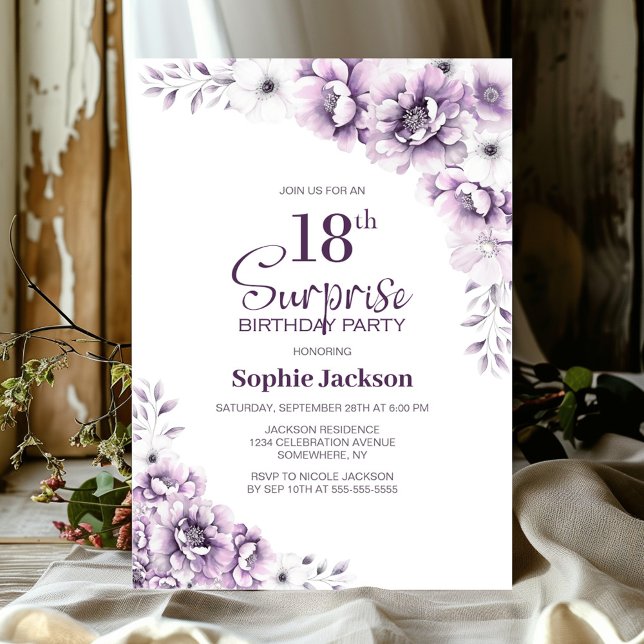 Pink Floral Surprise 18th Birthday Party Invitation (Creator Uploaded)